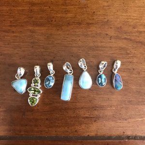Handmade 925 silver, larimar long pendant